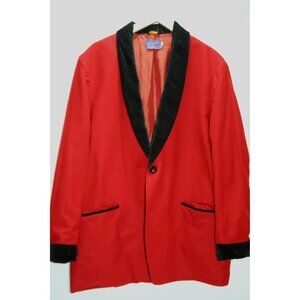 VTG Pendleton Men XL Red Wool Velvet Trim Smoking Tuxedo Jacket Retro Formalwear